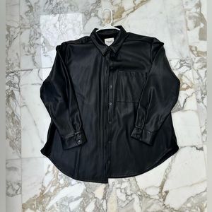 Abercrombie black faux leather button down